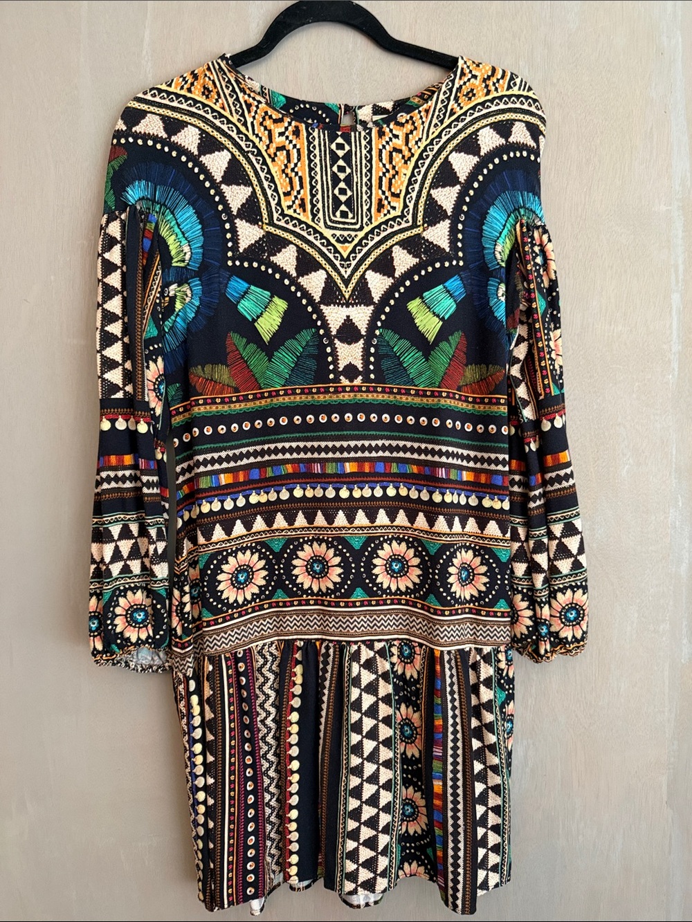 FARM RIO for Anthropologie Bohemian Multicolor Printed Long Sleeve Dress